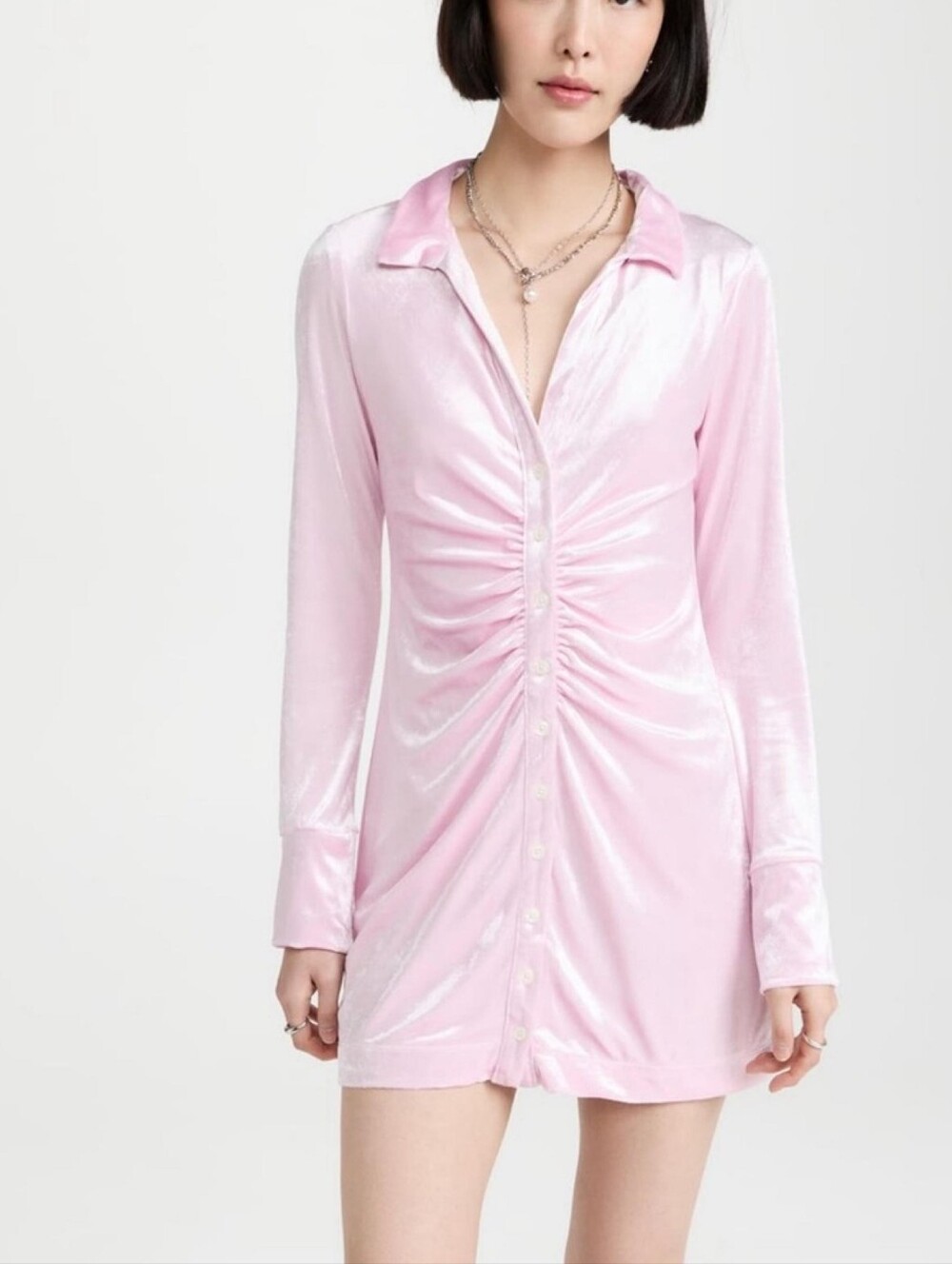 Free People Shayla Velvet Minidress Pink Ruched Mini Dress size Large